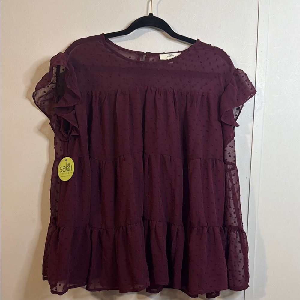 Entro Burgundy Ruffle Blouse